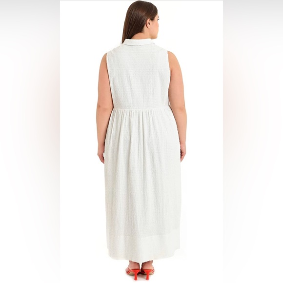 NWT Maggy London Maxi Ivory Textured Sleeveless Daytime Shirtdress - Picture 2 of 4